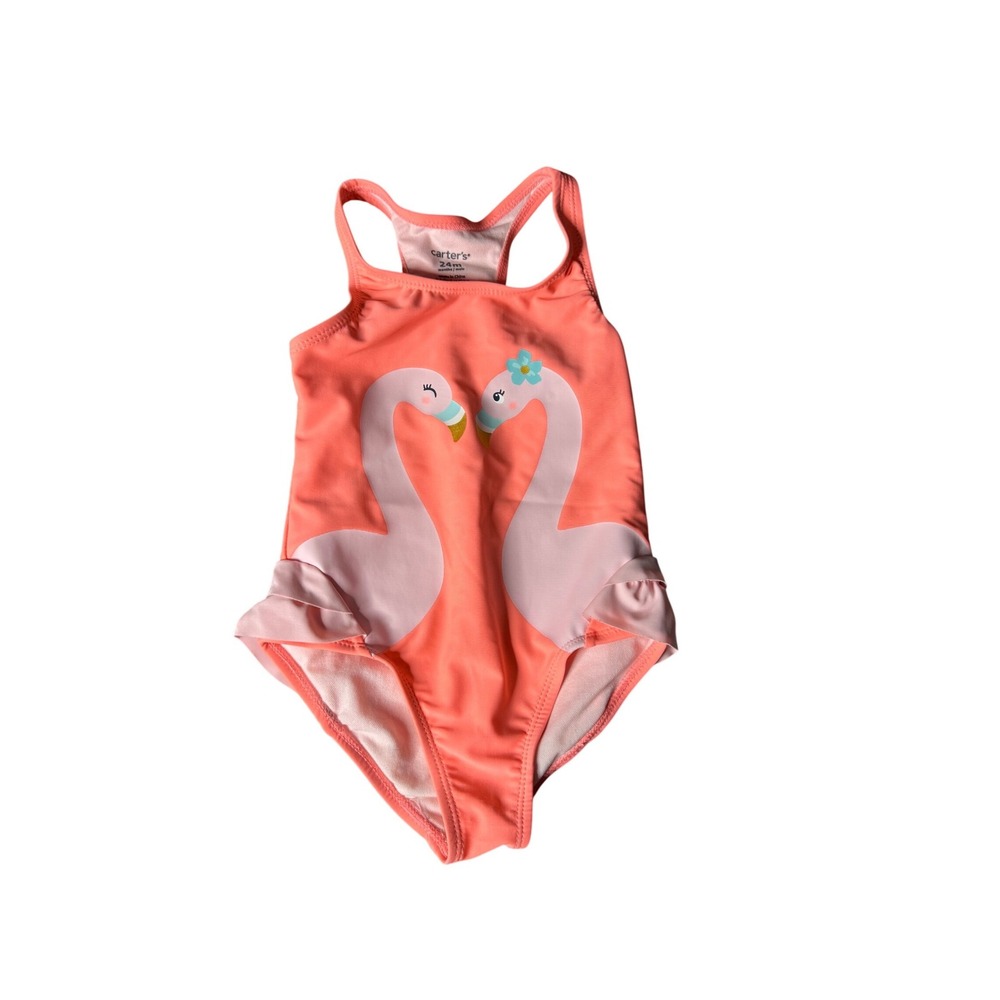Carters Girls Coral Flamingo‎ Bird Swimsuit 24 Months Ruffle One Piece
